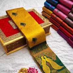 Royal Peacock Jacquard Silk Saree – Traditional Rich Pallu Border Saree with Blouse Piece
