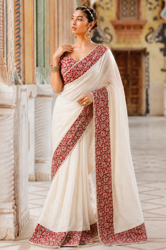 Pure Linen Cotton Kalamkari Floral Saree