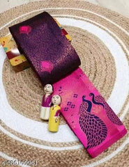 Deep Wine Purple & Rani Pink Jacquard Silk Saree – Royal Peacock Pallu Traditional Festive Saree with Blouse Piece