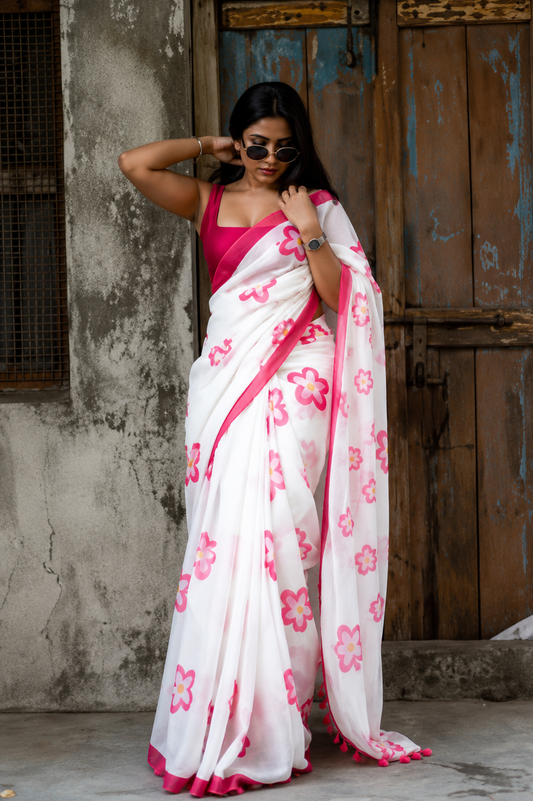 Pure Linen Cotton Saree For Women | Running Blouse Piece