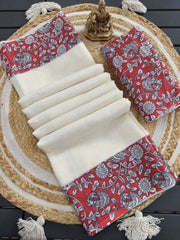 Women's Premium Pure Linen Cotton Saree | Traditional Handloom Look Kalamkari Floral Print Border Casual & Festive Sari with Running Blouse Piece | Lightweight Summer & Elegant Daily Wear (Off-White & Maroon)