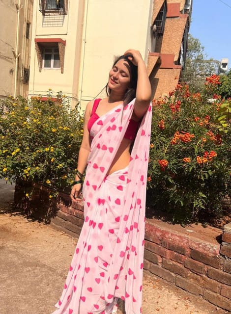 Pure Linen Cotton Heart Print Saree