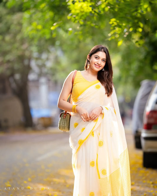 Premium Linen Cotton Blend Printed Saree