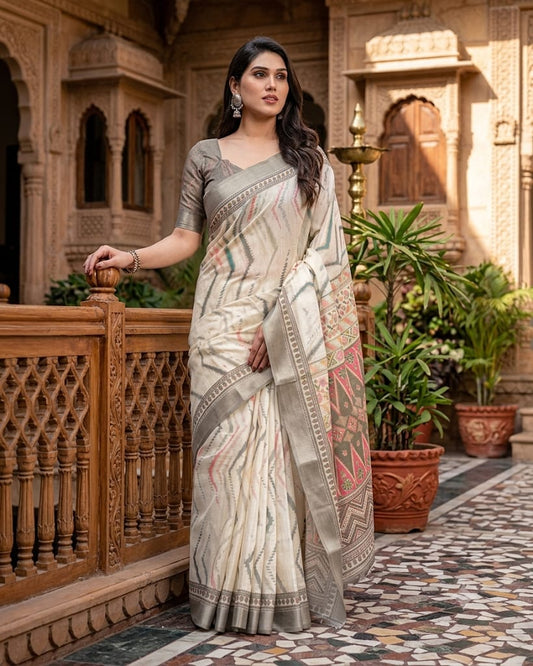 Pearl Ivory Jacquard Saree for Women | Elegant Designer Festive & Party Wear Saree