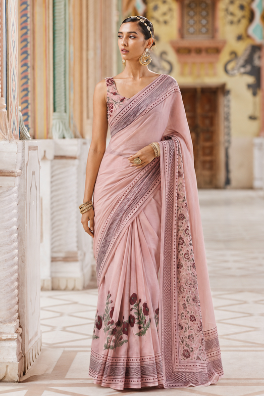 Blush Bloom Pure Linen Cotton Saree
