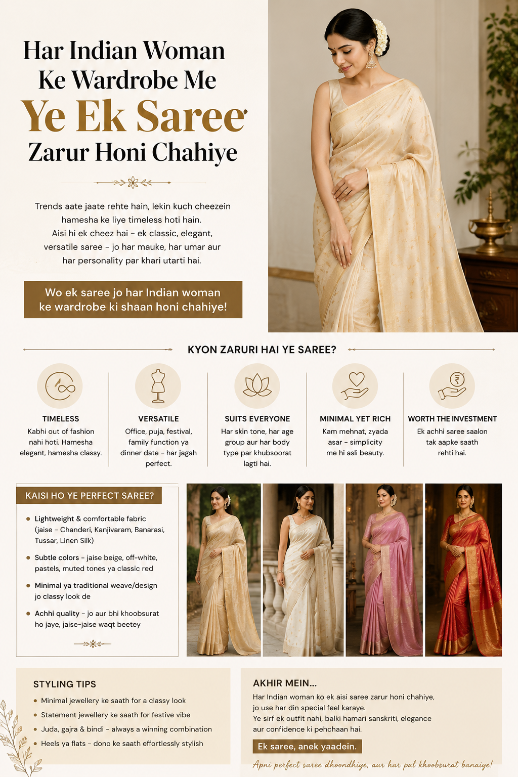 Har Indian Woman Ke Wardrobe Me Ye Ek Saree Zarur Honi Chahiye
