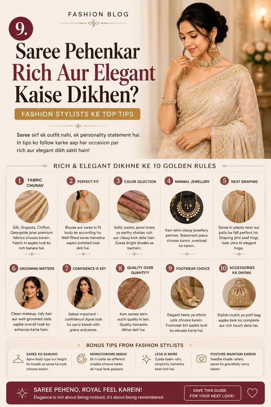 Saree Pehenkar Rich Aur Elegant Kaise Dikhen? Fashion Stylists Ke Top Tips