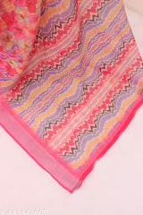 Premium Pure Linen Cotton Saree – Vibrant Bubblegum Pink Watercolor Floral & Chevron Digital Print Saree with Blouse Piece