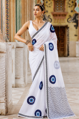 Pure Linen Cotton Evil Eye Print Saree with Pallu