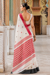 Pure Linen Cotton Geometric Motif Saree