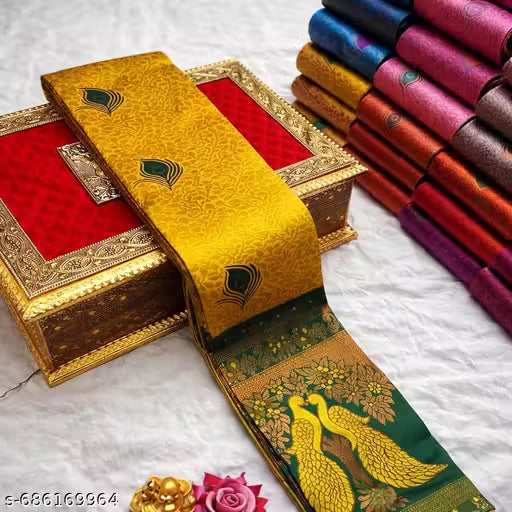 Royal Peacock Jacquard Silk Saree – Traditional Rich Pallu Border Saree with Blouse Piece