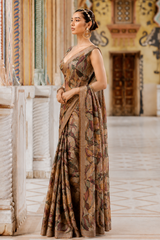 Premium Pure Linen Cotton Abstract Foliage Saree