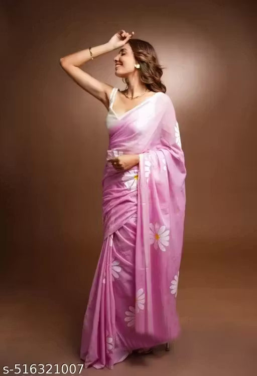 Linen Blend Floral Daisy Saree