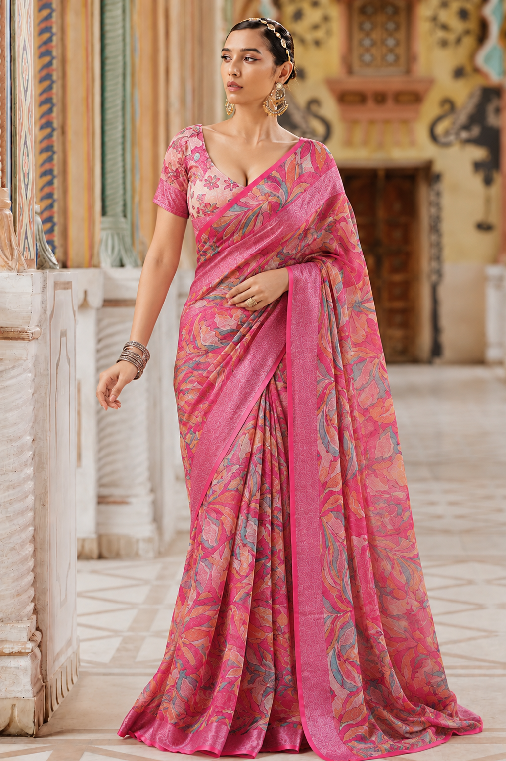 Premium Pure Linen Cotton Abstract Print Saree