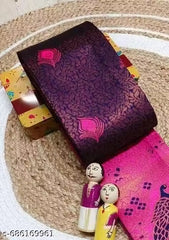 Deep Wine Purple & Rani Pink Jacquard Silk Saree – Royal Peacock Pallu Traditional Festive Saree with Blouse Piece