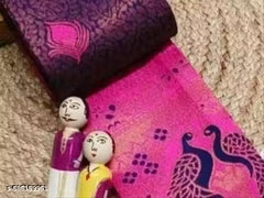 Deep Wine Purple & Rani Pink Jacquard Silk Saree – Royal Peacock Pallu Traditional Festive Saree with Blouse Piece