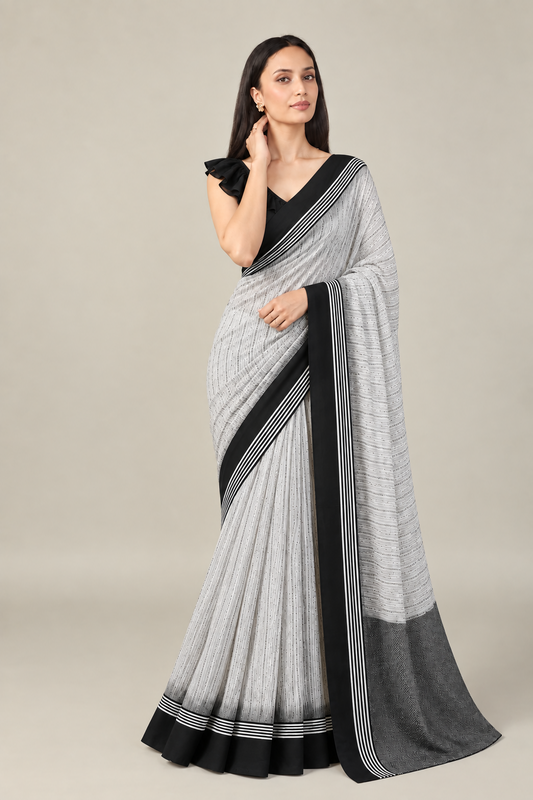 Pure Linen Cotton Ikat Dotted Stripe Saree