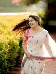 LuxeLine Pure Linen Designer Print Saree
