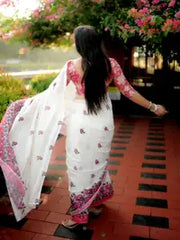LuxeLine Pure Linen Designer Print Saree
