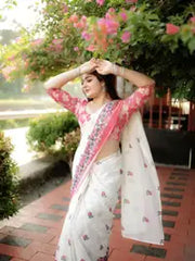 LuxeLine Pure Linen Designer Print Saree