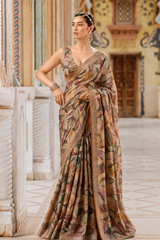 Premium Pure Linen Cotton Abstract Foliage Saree