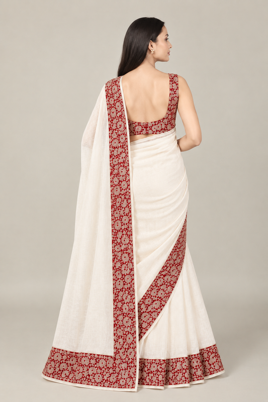 Pure Linen Cotton Kalamkari Floral Saree