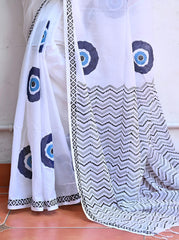 Pure Linen Cotton Evil Eye Print Saree with Pallu