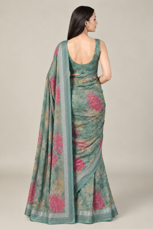 Premium Pure Linen Cotton Vintage Floral Saree