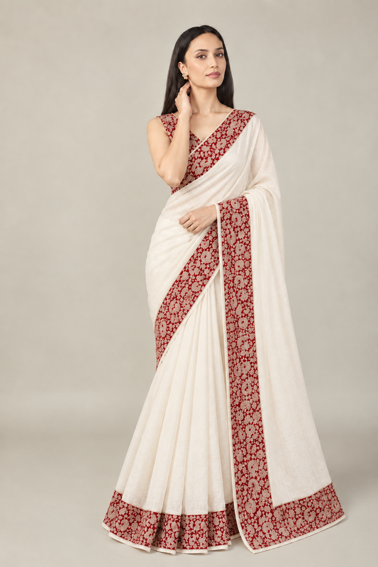Pure Linen Cotton Kalamkari Floral Saree