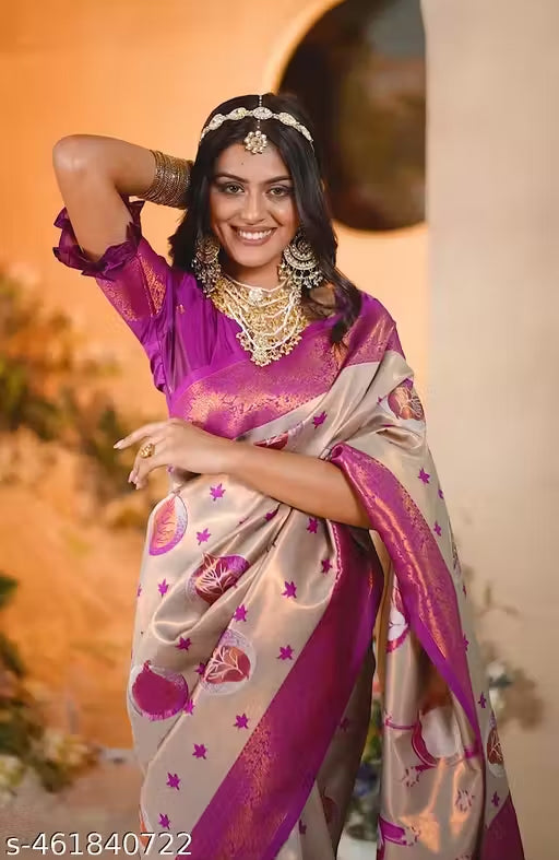 Royal Magenta & Champagne Gold Banarasi Silk Saree with Intricate Zari Work