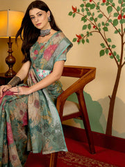 Premium Pure Linen Cotton Vintage Floral Saree