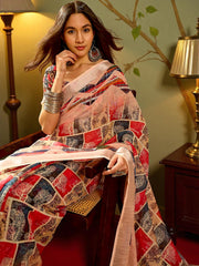 Premium Pure Linen Cotton Geometric Print Saree