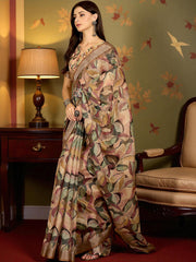 Premium Pure Linen Cotton Abstract Foliage Saree