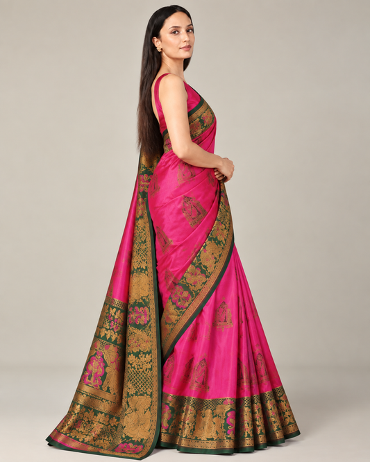 Premium Jacquard Silk Elephant Motif Saree