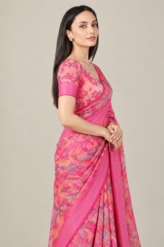 Premium Pure Linen Cotton Abstract Print Saree