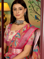 Premium Pure Linen Cotton Abstract Print Saree