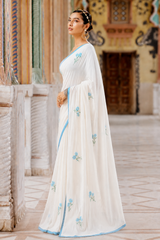 Pure Linen Cotton Floral Booti Print Saree