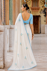 Pure Linen Cotton Floral Booti Print Saree