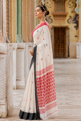 Pure Linen Cotton Geometric Motif Saree