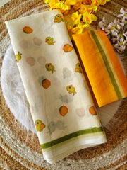 Linen Cotton Fruit Printed Saree for Women