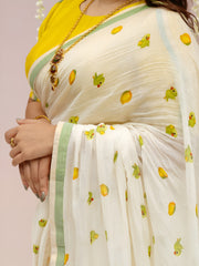Linen Cotton Fruit Printed Saree for Women