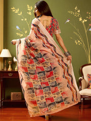 Premium Pure Linen Cotton Geometric Print Saree
