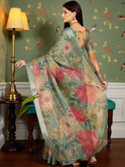 Premium Pure Linen Cotton Vintage Floral Saree