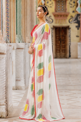 Pure Linen Cotton Geometric Block Print Saree