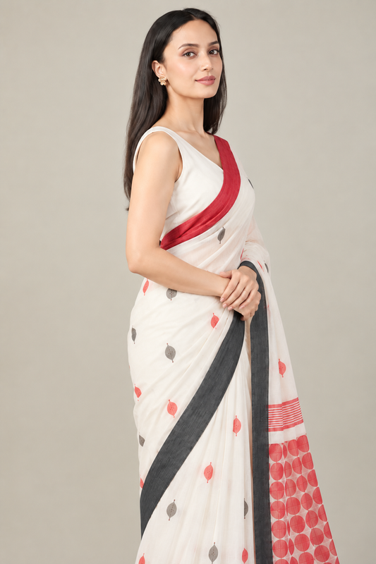 Pure Linen Cotton Geometric Motif Saree