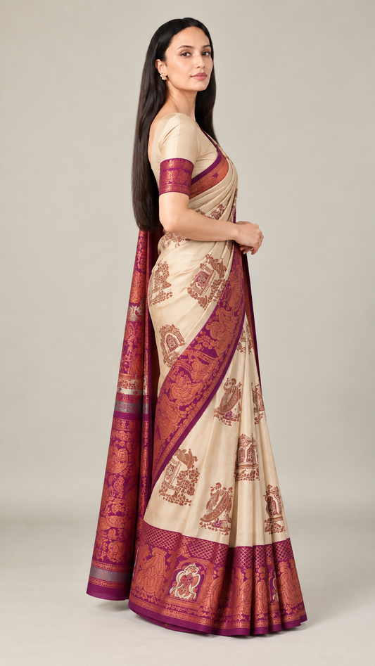 Royal Jacquard Silk Saree with Elephant Motif
