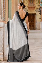 Pure Linen Cotton Ikat Dotted Stripe Saree
