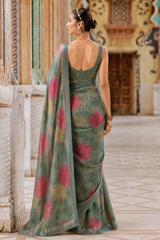 Premium Pure Linen Cotton Vintage Floral Saree