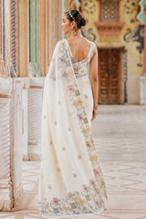 Pure Linen Cotton Floral Geometric Print Saree