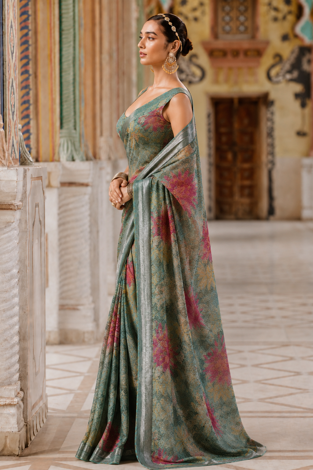 Premium Pure Linen Cotton Vintage Floral Saree